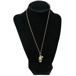 14kt Gold Aurafin 18" Chain with Enamel Russian Egg Bee Honeycomb Charm Pendant